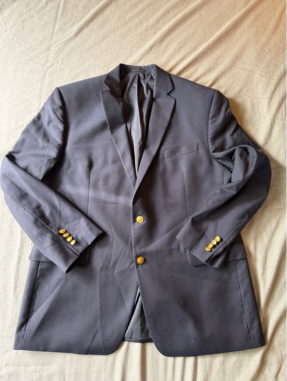 Ralph Lauren Blazer Mens 46L Navy Gold Buttons Suit Jacket 100% Wool Sport Coat
